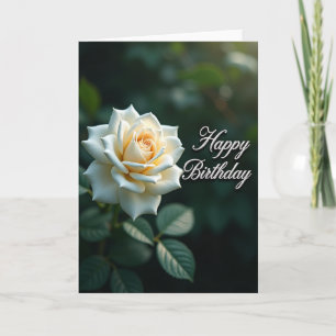Cartão de Aniversário de Rosa Branca Elegante