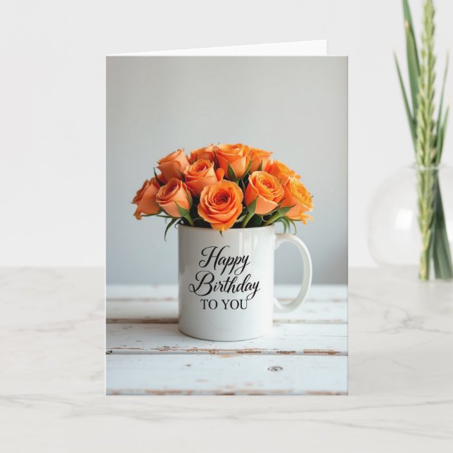 Cartão de Aniversário de Rosas Laranjas (Frente)