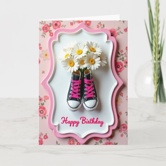 Cartão de Aniversário de Sapato Rosa (Frente)