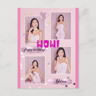 Cartão de aniversário de senhora com foto minimali