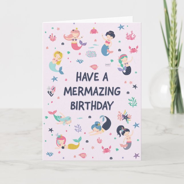 Cartão de Aniversário de Sereia para Meninas (Frente)