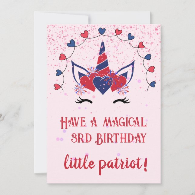 Cartão de aniversário de Sparkle Patriot unicorn (Frente)