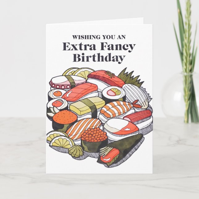 Cartão de Aniversário de Sushi Extra Elegante com  (Frente)