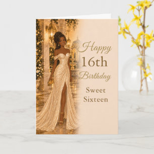 Cartão de Aniversário de Sweet Sixteen Dourado Cha