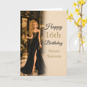 Cartão de Aniversário de Sweet Sixteen Preto e Dou