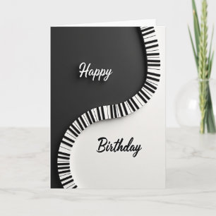 Cartão de Aniversário de Teclado Preto e Branco