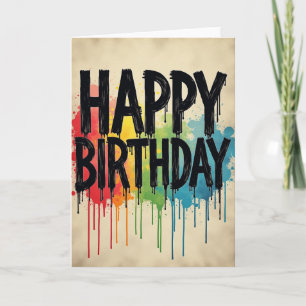 Cartão de Aniversário de Tinta Vibrante