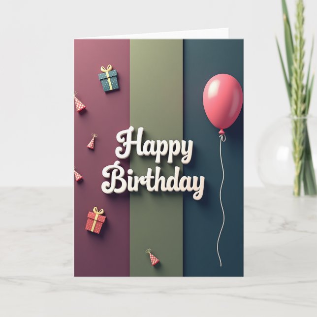 Cartão de Aniversário de Três Tons (Frente)