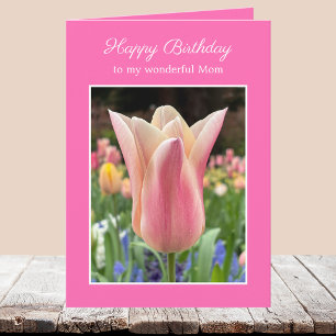 Cartão de Aniversário de Tulipa Rosa para Mãe ou M