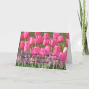 Cartão de aniversário de tulipa rosa sentimental
