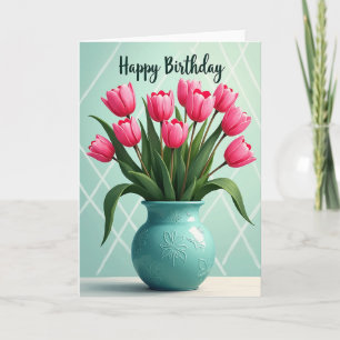 Cartão de Aniversário de Tulipas Florais