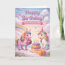 Cartão de Aniversário de Unicórnio para Meninas