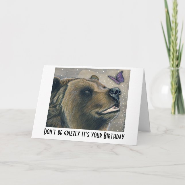 Cartão de Aniversário de Urso e Borboleta (Frente)