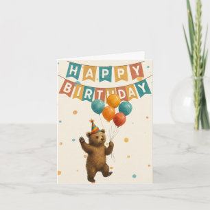 Cartão de Aniversário de Urso Feliz - Animal de Fe