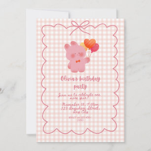 Cartão de Aniversário de Urso Teddy Rosa com Balõe