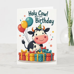 Cartão de Aniversário de Vaca com Chapéu de Festa