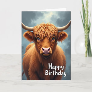 Cartão de Aniversário de Vaca Desgrenhada de Papel