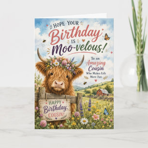Cartão de aniversário de vaquinha das Terras Altas