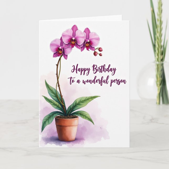 Cartão de Aniversário de Vaso de Orquídea (Frente)