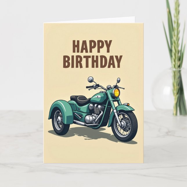 Cartão de Aniversário de Veículo Azul-Verde (Frente)