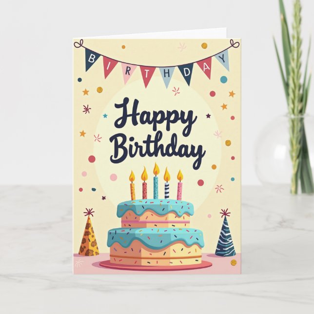 Cartão de Aniversário de Vela de Bolo Aqua (Frente)