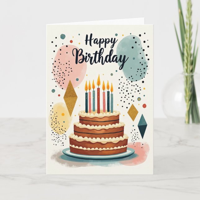 Cartão de Aniversário de Vela de Bolo Doce (Frente)