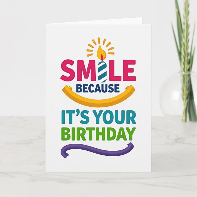 Cartão de Aniversário de Vela Sorridente (Frente)