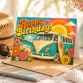 Cartão de Aniversário de Verão Retro Vintage Van &