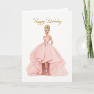 Cartão de aniversário de vestido de baile rosa ele