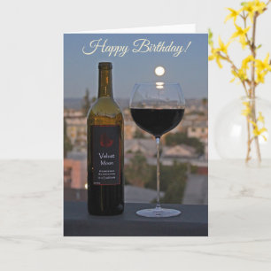 Cartão de aniversário de vinho e lua maravilhoso!