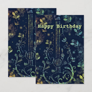 Cartão de Aniversário de Violão Musical de Flores