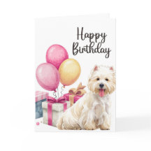 Cartão de Aniversário de Westie com Bolo | Cartão