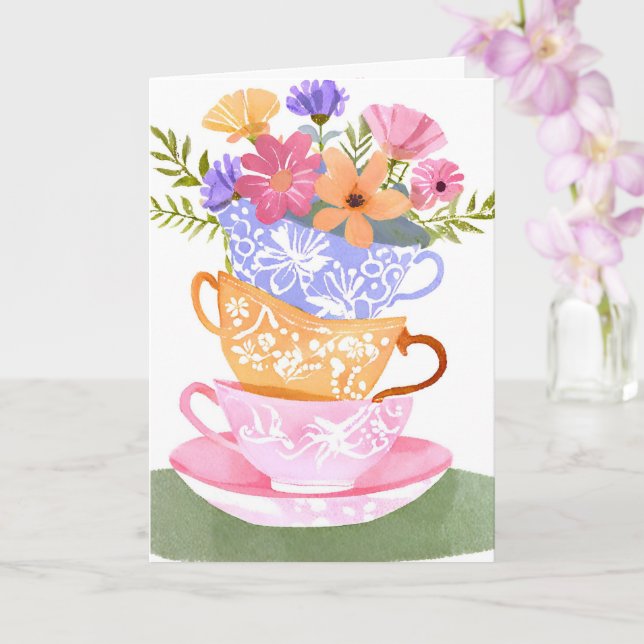 CARTÃO DE ANIVERSÁRIO DE XÍCARA DE CHÁ (Orquídea)