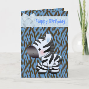 Cartão de Aniversário de Zebra Azul e Cupcake