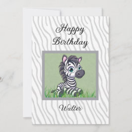 Cartão de aniversário de Zebra bebê para criança