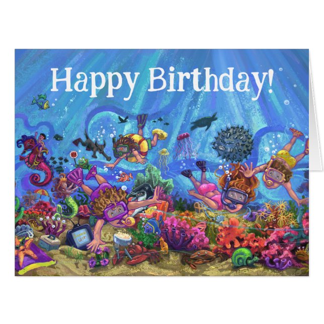 Cartão de Aniversário Debaixo do Mar (Frente horizontal)