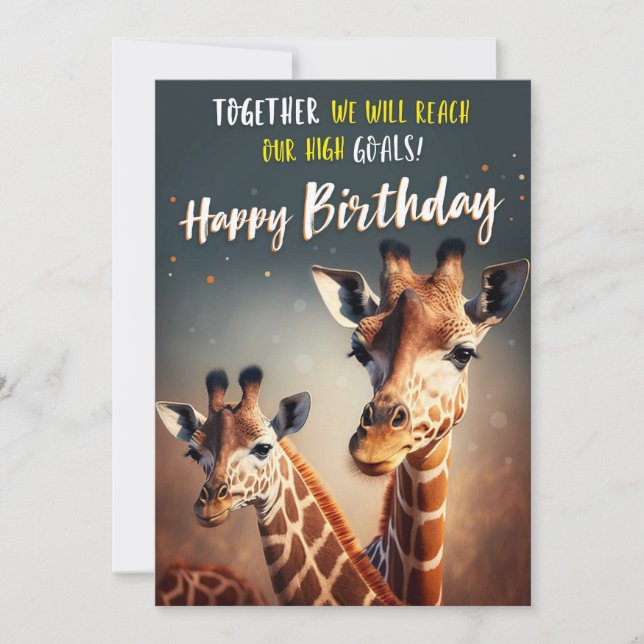 Cartão De Aniversário Divertido Com Duas Girafas (Frente)