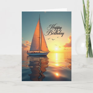 Cartão de Aniversário do Barco à Vela Dourado
