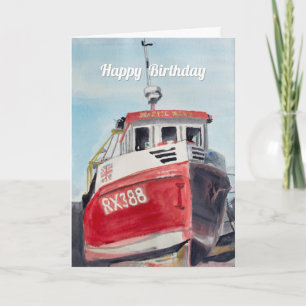 Cartão de Aniversário do Barco de Pesca Vermelho