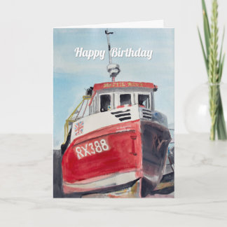 Cartão de Aniversário do Barco de Pesca Vermelho