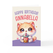 Cartão de Aniversário do Bebendo Boba Cute Bubble