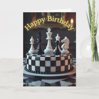 Cartão de Aniversário do Bolo de Peças de Xadrez