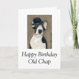 Cartão de aniversário do Bull Terrier com chapéu-c