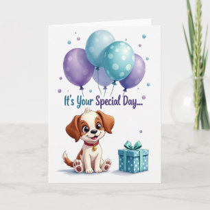 Cartão de Aniversário do Cachorrinho com Balões