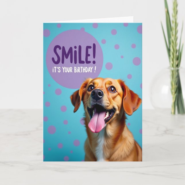 Cartão de Aniversário do Cachorrinho Sorridente (Frente)