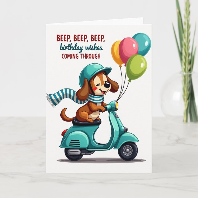 Cartão de Aniversário do Cachorro de Scooter (Frente)
