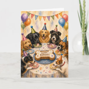 Cartão de Aniversário do Cachorro Feliz Cães de