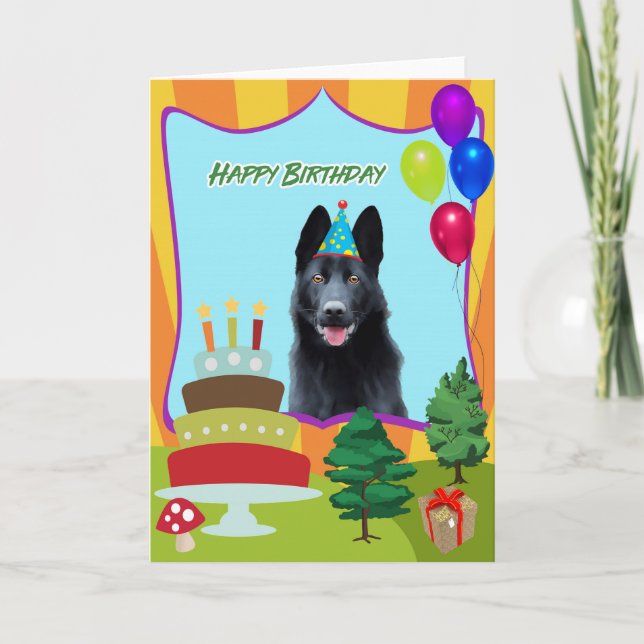 Cartão de Aniversário do Cão German shepherd Negro (Frente)