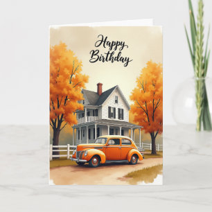 Cartão de Aniversário do Carro de Outono