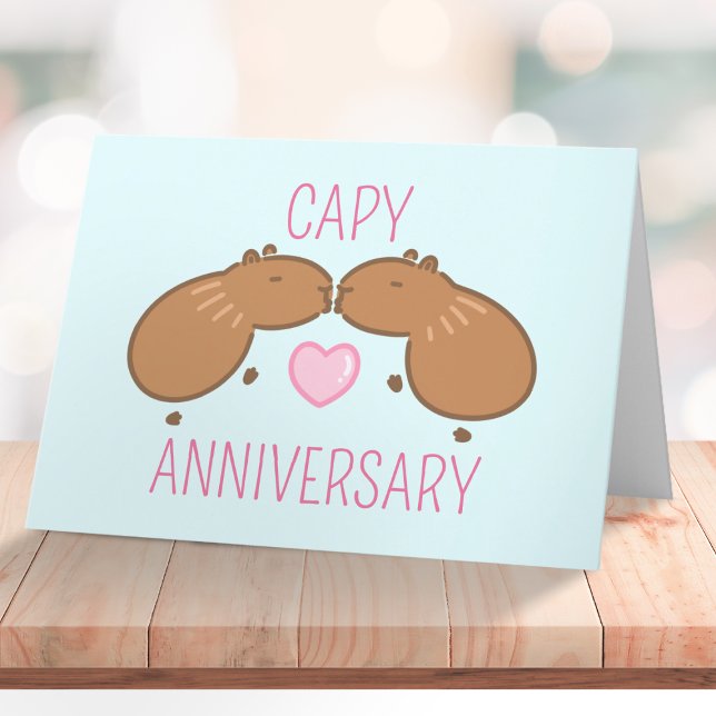 Cartão de Aniversário do Casal Capybara de Beijo P (Wishing a happy anniversary in a cute way)